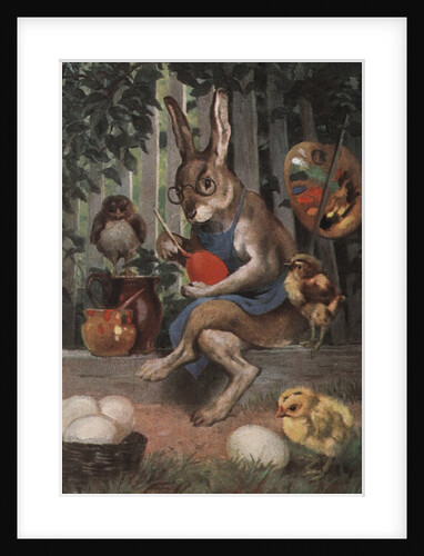 Postcard of Easter Rabbit Decorating Eggs by Anonymous