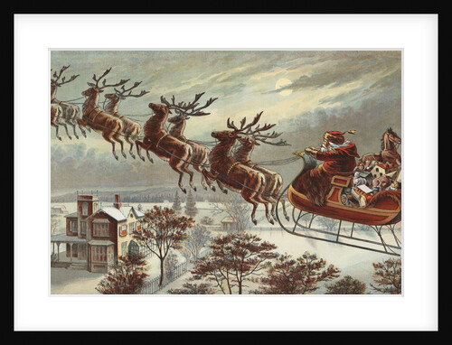 Book Illustration of Reindeer Pulling Santa's Sled by Anonymous