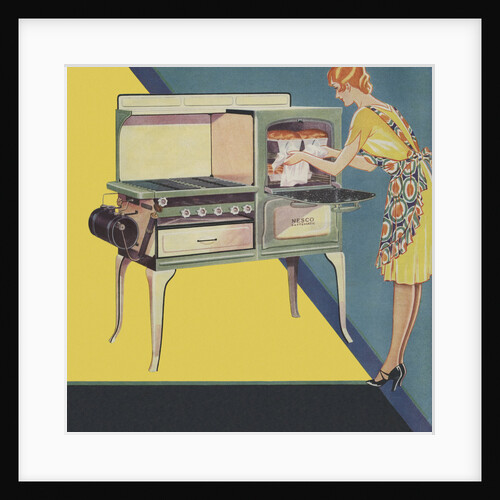 Illustration of Woman Removing Bread from Oven by Anonymous