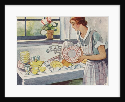 Illustration of Woman Washing Dishes by Anonymous