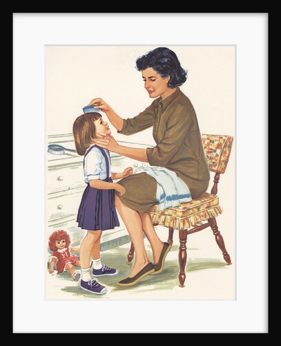 Illustration of Mother Combing Daughter's Hair by Anonymous