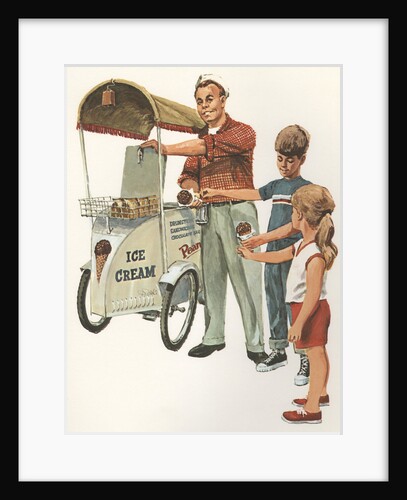 Illustration of Ice Cream Man with Two Children by Anonymous