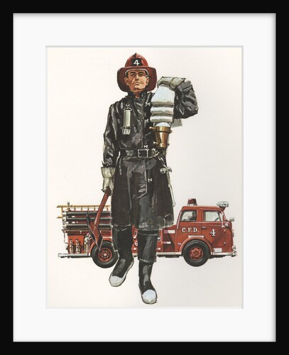 Illustration of Fireman Carrying Hose by Anonymous