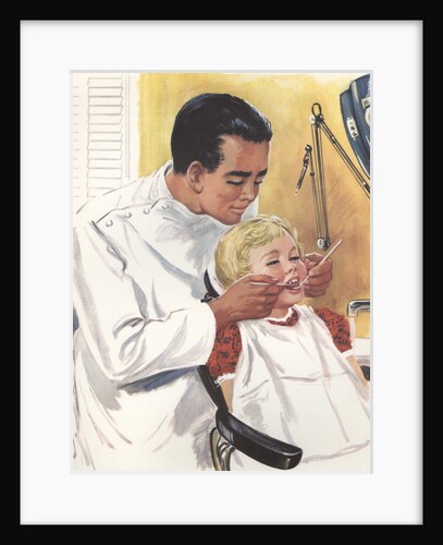 Illustration of Dentist Performing Exam on Girl by Anonymous