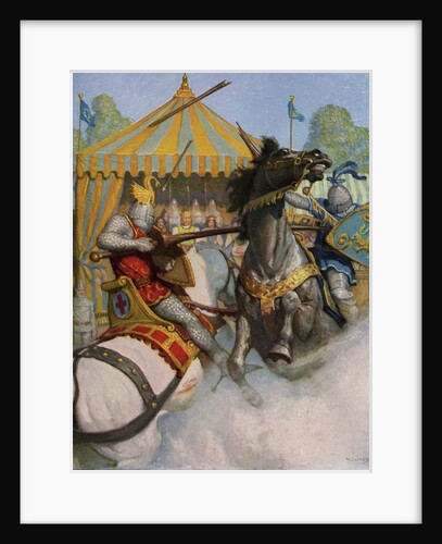 Illustration of Sir Mador Jousting with an Opponent by N.C. Wyeth