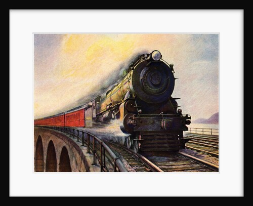 Illustration of Steam Engine Speeding over Bridge by Anonymous