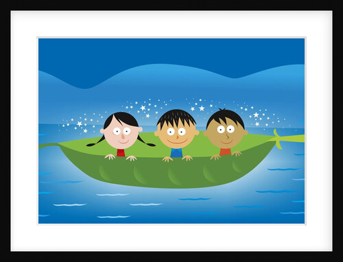 Children Sailing A Boat Made From A Leaf by Anonymous