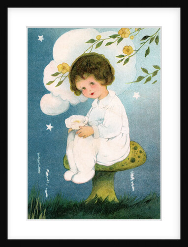 Illustration of Girl Sitting on Mushroom by Margaret Evans Price