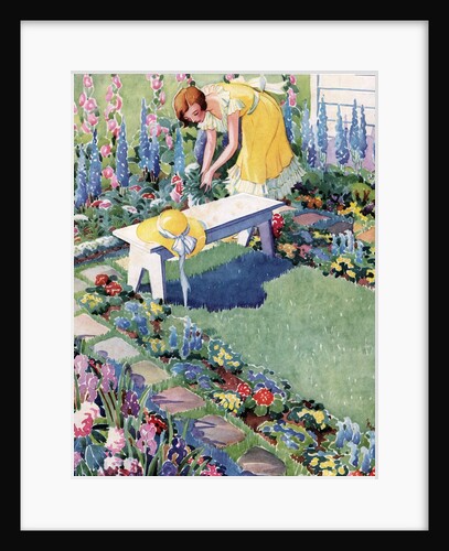 Illustration of Woman Gardening in Backyard by Anonymous