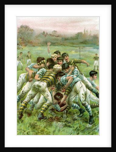 Illustration of Boys in Rugby Scrimmage by Anonymous