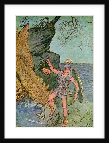 Illustration of Perseus Holding Head of Medusa by Milo Winter