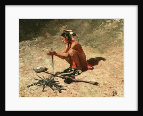 Illustration of Native American Man Starting Fire by Herbert M. Herget