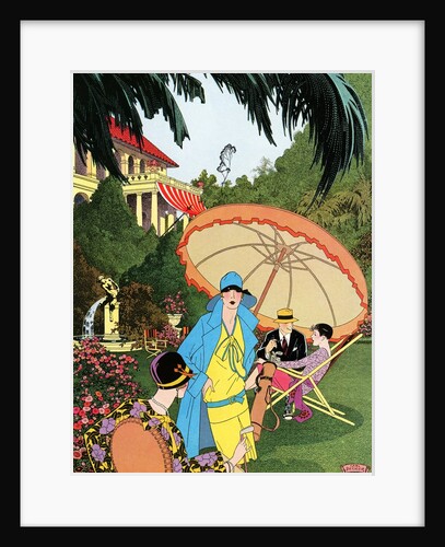 Illustration of Lawn Party Outside Mansion by Carl Becker