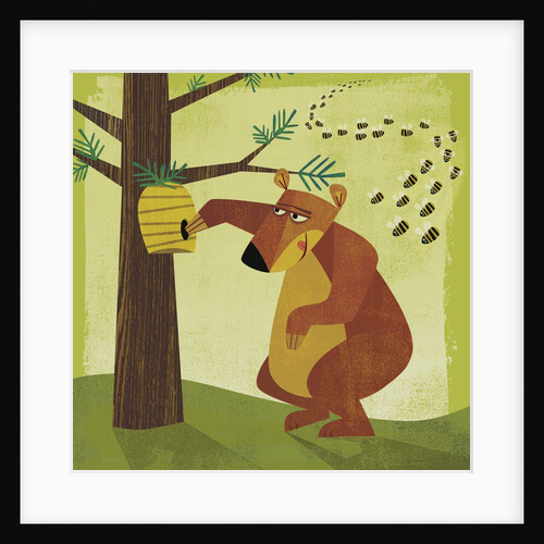 Bear Stealing Honey from Swarm of Bees by Anonymous