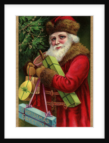 Postcard with Santa Claus Holding Presents by Anonymous