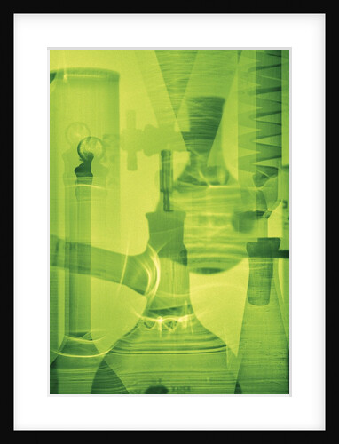 Laboratory Glassware Montage in Green by Anonymous