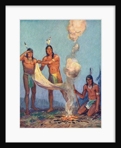 Illustration of Native Americans sending smoke signals by Arnold Lorne Hicks