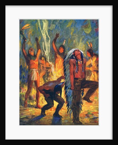 Illustration of Native Americans performing war dance by Arnold Lorne Hicks