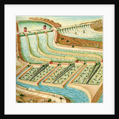 Illustration of Dam on Colorado River in California by C.H. DeWitt