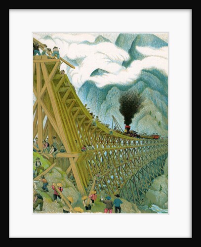 Illustration of Building of Transcontinental Railroad by C.H. DeWitt