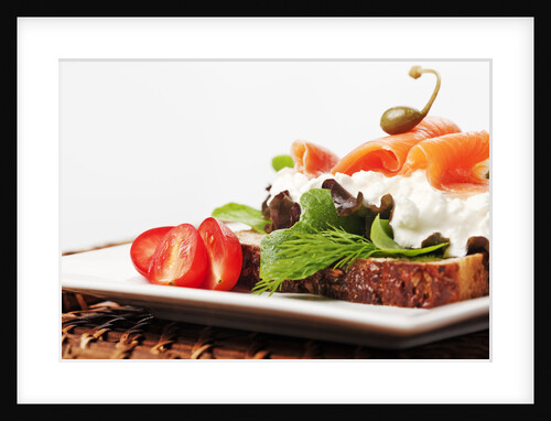 Open faced salmon and cottage cheese sandwich by Anonymous