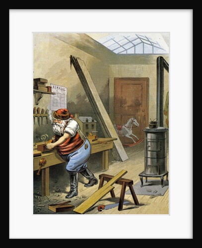 Illustration of Santa Claus making toys at his North Pole workshop by William Roger Snow