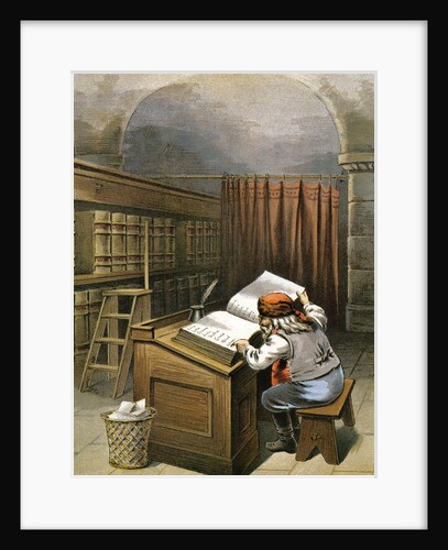 Illustration of Santa Claus checking list of naughty and nice children by William Roger Snow