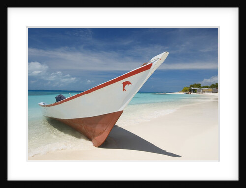 Fishing boat on beach in Los Roques Archipelago National Park by Anonymous