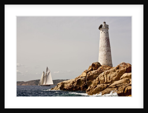 Shenandoah of Sark Schooner Sails Past Sardinia's Monaci Lighthouse on Costa Smeralda by Anonymous
