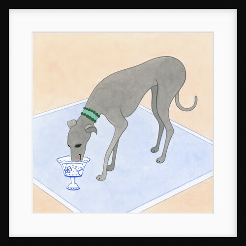 Dog Eating out of a Dish by Anonymous