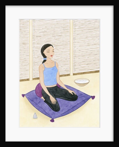 Woman Meditating on Blue Pillow by Anonymous