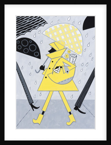 Girl with Yellow Raincoat and Umbrella by Anonymous