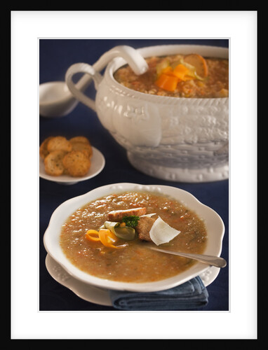 Vegetable soup in tureen by Anonymous