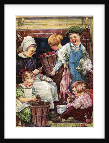 Illustration of children helping with chores by Clara M. Burd