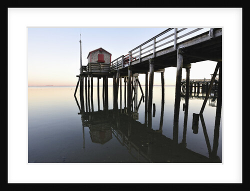 Fishing pier at low tide in a calm bay by Anonymous