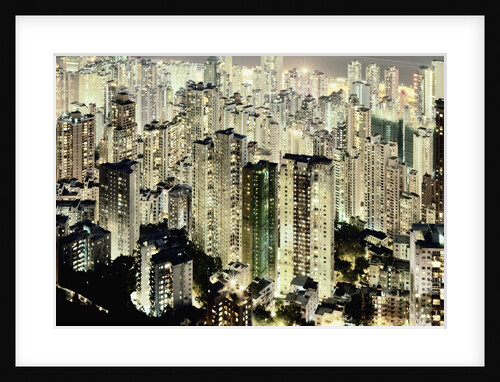 Hong Kong skyscrapers and apartment blocks at night by Anonymous