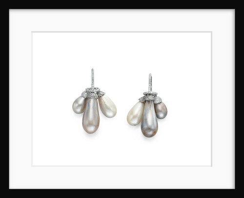 Pearl and diamond earrings by Anonymous