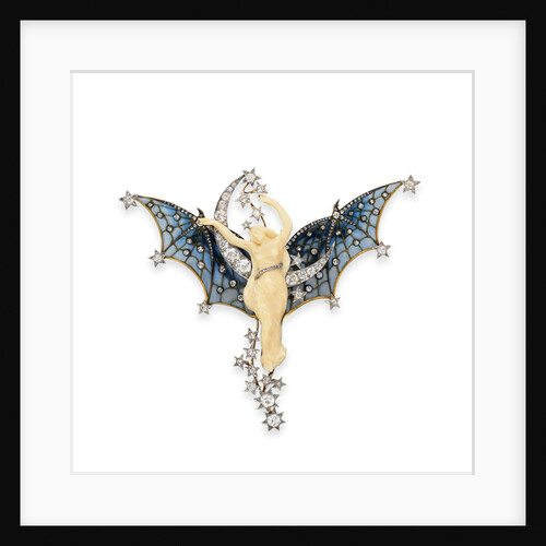 Art Nouveau diamond, ivory and plique-a-jour enamel Belle du Nuit brooch by Anonymous