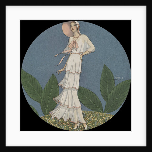 Tall woman in hat with white dress by Anonymous