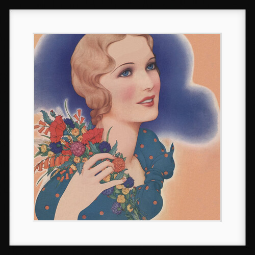 Blond woman holding bunch of flowers by Anonymous