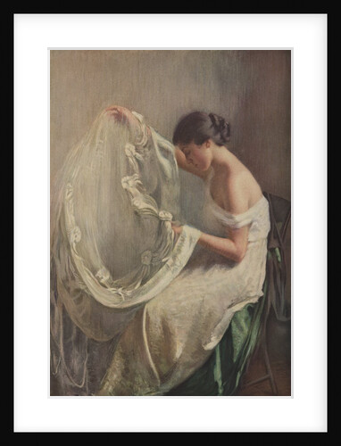 Woman sewing wedding veil by Anonymous