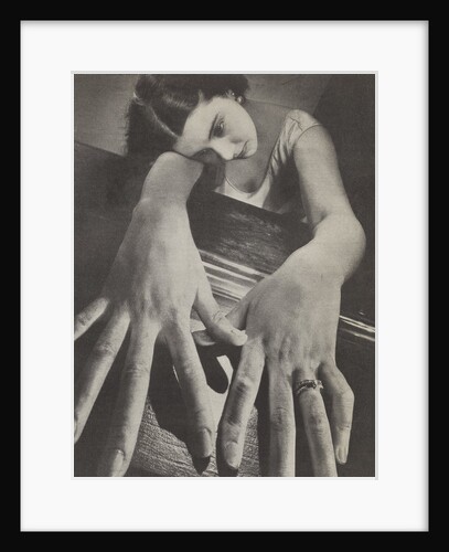 Woman with giant hands in foreground by Anonymous