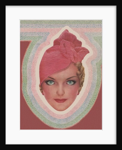 Blue-eyed woman with pink turban style hat by Anonymous