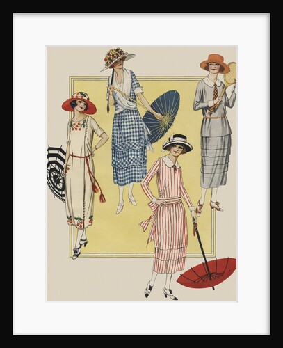 Women with parasols and tennis racket by Anonymous