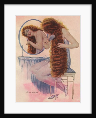 Redheaded woman brushing hair by Anonymous