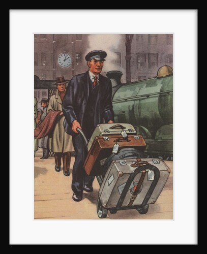 Porter with suitcases at train station by Anonymous