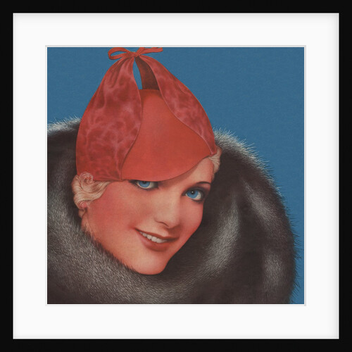 Woman with red hat and fur collar by Anonymous