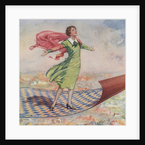 Woman flying on carpet by Anonymous