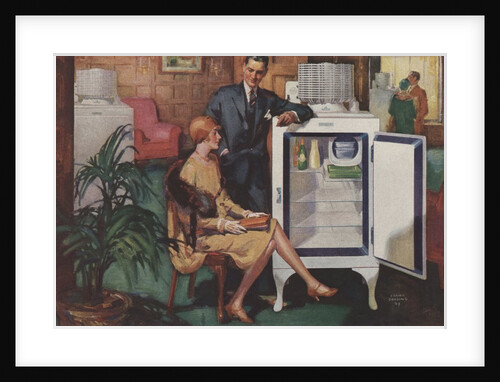 Husband and wife looking at refrigerator by Anonymous