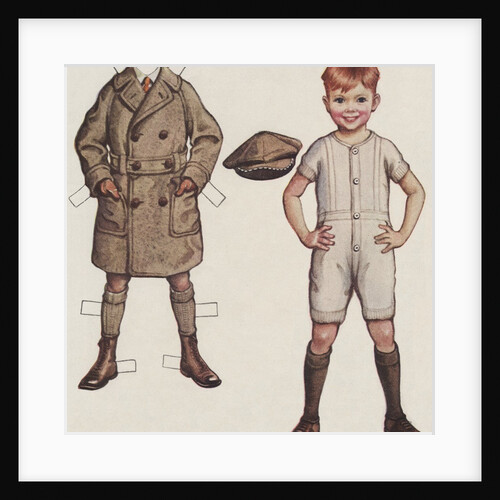 Paper doll boy with overcoat and hat by Anonymous
